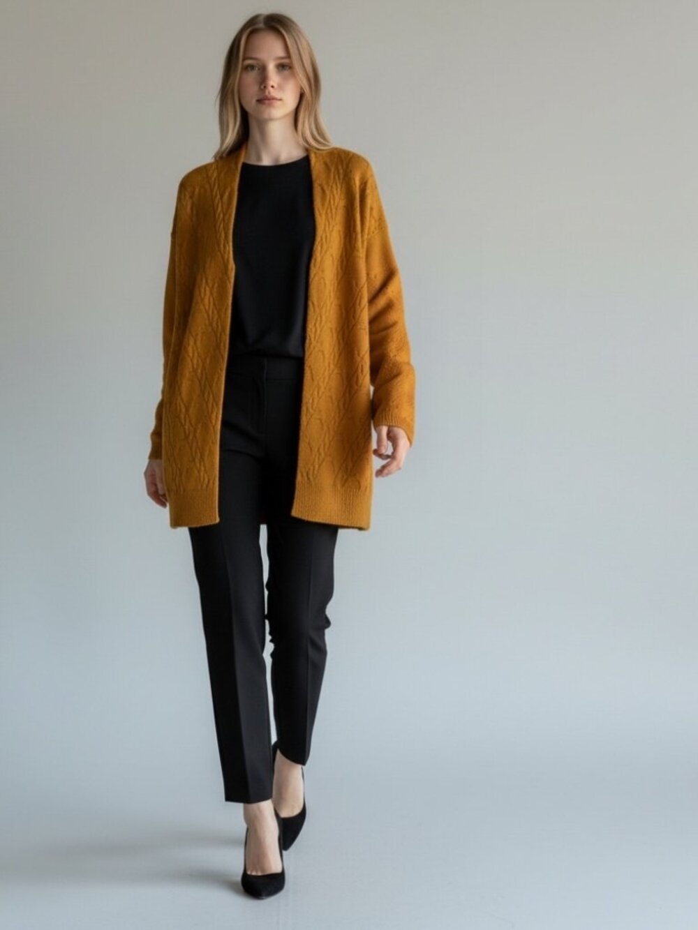 PURE JILL CABLED OPEN-FRONT CARDIGAN Medium